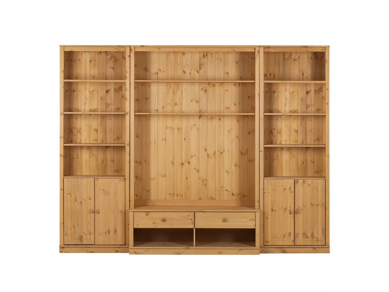 Kit com 3 estantes com portas nas laterais em Madeira Maciça – Acabamento em cera natural com o toque acetinado | Coleção Biblioteca